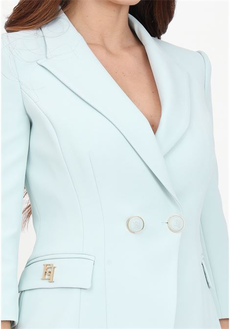 Double-breasted women's crepe jacket with aqua green logo ELISABETTA FRANCHI | GIT6141E2BV9